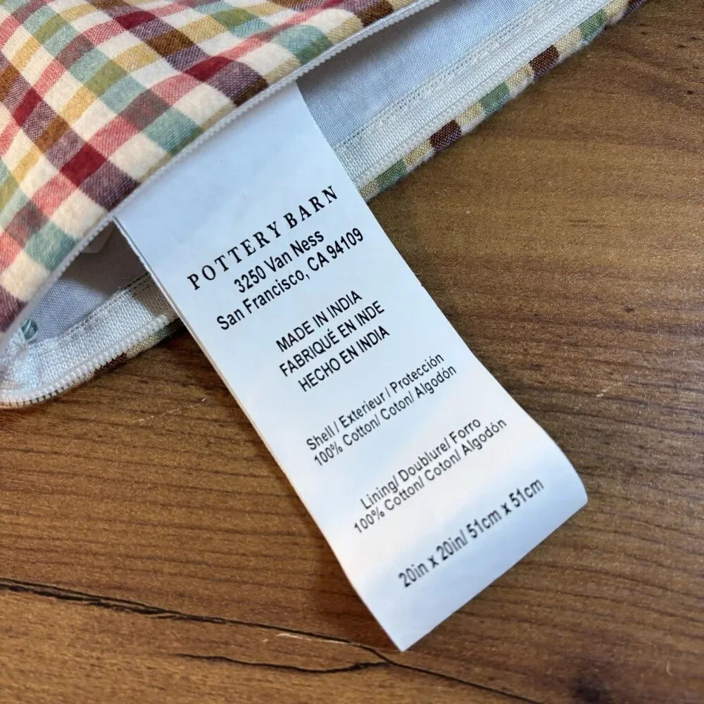 Pottery Barn Cameron Multicolored Plaid Check 20